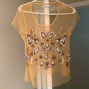 Kimchi blue orange sheer beaded top